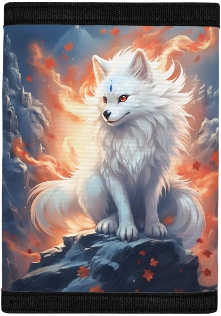 GLUDEAR Kids Boys Girls Wallet Trifold Youth Wallet Coin Pocket Card Holders Animal Wallets Money Organizer,Fire White Fox - Image 3